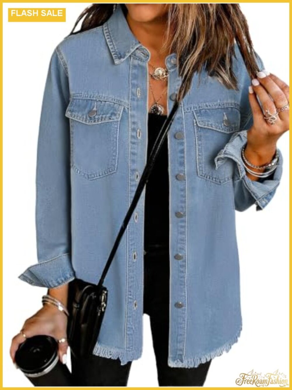 Oversized Distressed Denim Jacket Boyfriend Fit Button Down Shacket